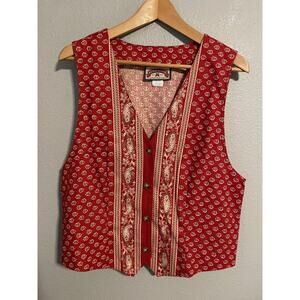 Vintage Pine Cove Vest Womens Large Red Paisley Button Front Western Boho 90s